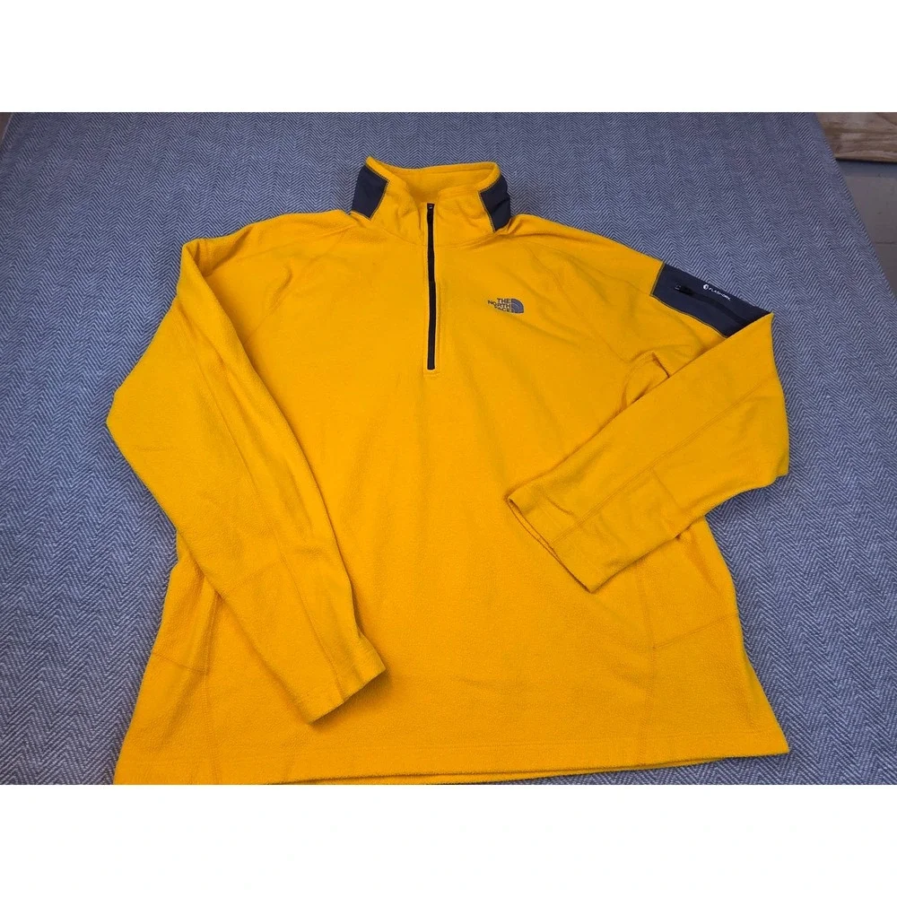 The North Face FlashDry Quarter Zip Fleece Pullover XL Yellow Mens Sleeve Pocket